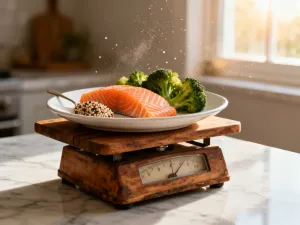 Kostka świeżego tofu na drewnianej desce w jasnej, nowoczesnej kuchni, podkreślająca zdrowy charakter produktu.